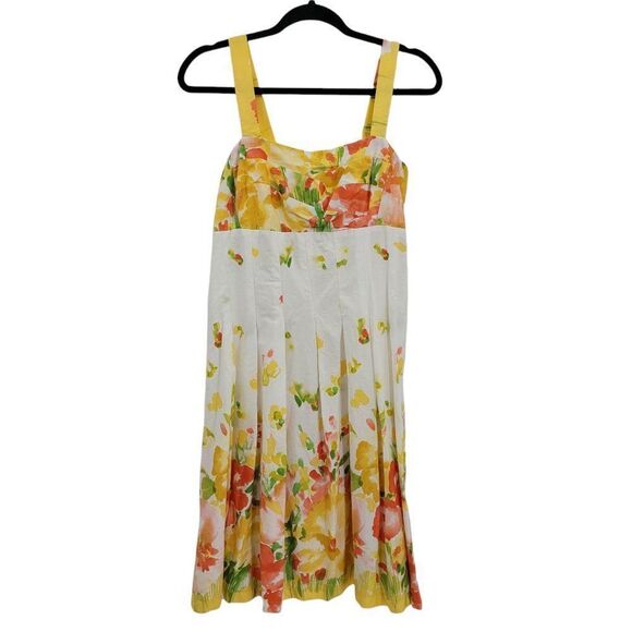 R&K Cotton Cottagecore Peasant White Spring Floral Tea Length Apron Dress Sz 8 - Picture 5 of 12